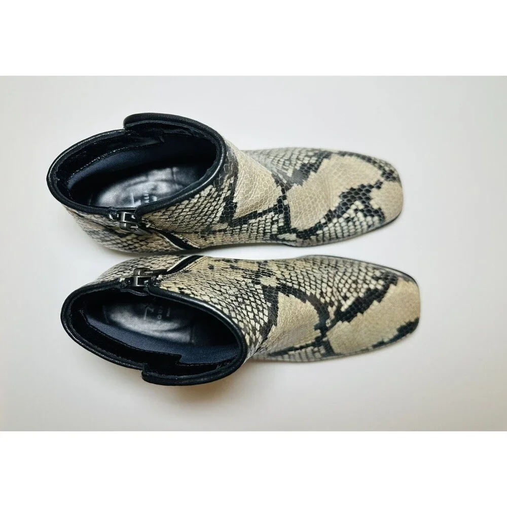Aquatalia‎ Fuoco Cream Black Snake Print Leather Ankle Booties Women's 5.5